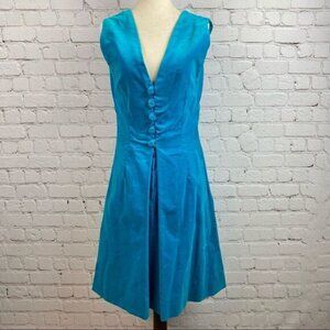 Vintage 60s Turquoise Velvet Button Front Sleeveless Dress